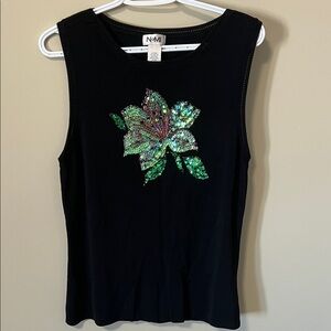 Nomi Black Knit Tank Top with Sequin Floral Design Size XL
